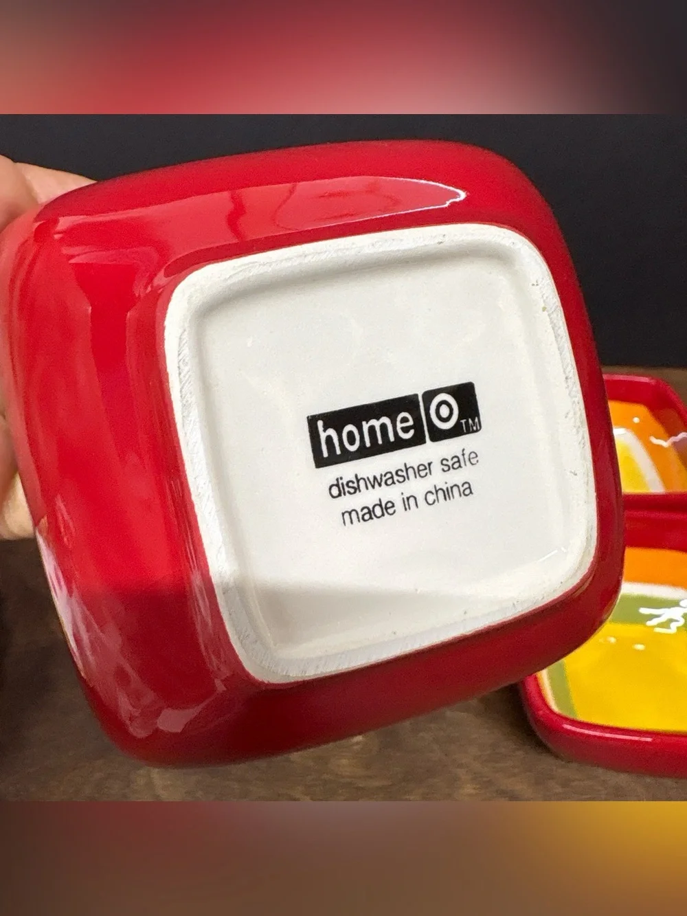 Home Colorful Ceramic Nesting Square Bowls - Red, Yellow, Orange, Green